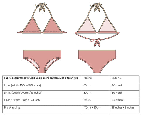 Girls Basic Bikini Sewing Pattern size 6 to 14 years