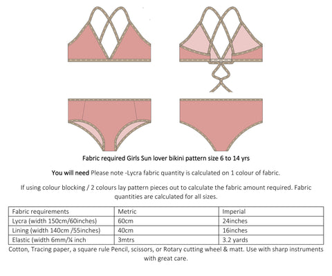 Girls Sun Lover Bikini Sewing Pattern Size 6 to 14 years